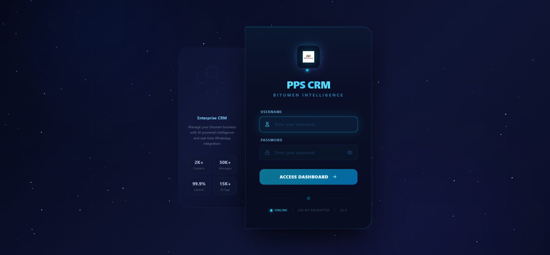 PPS CRM login - bitumen sales intelligence dashboard