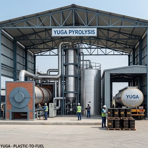 Plastic-to-fuel pyrolysis plant - front view