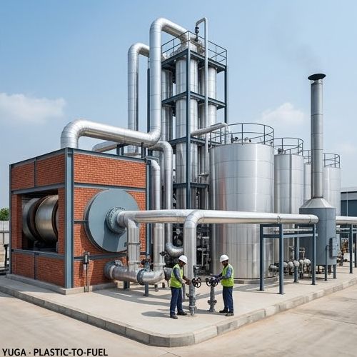 Plastic-to-fuel pyrolysis plant - left-side view