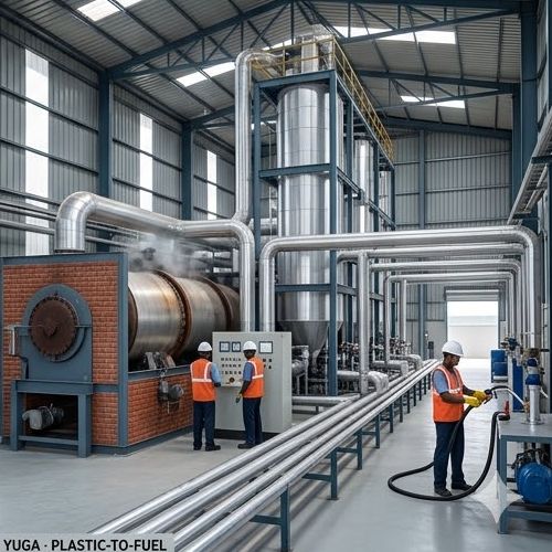 Plastic-to-fuel pyrolysis plant - interior view