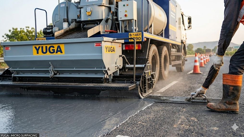 Micro-surfacing plant - process detail with engineer