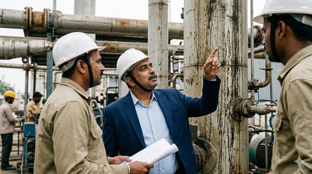 YUGA founder Prince Shah reviewing a blown / oxidised bitumen plant