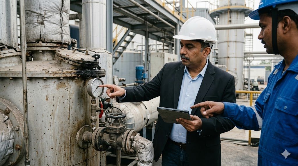 YUGA founder Prince Shah inspecting a CRMB plant