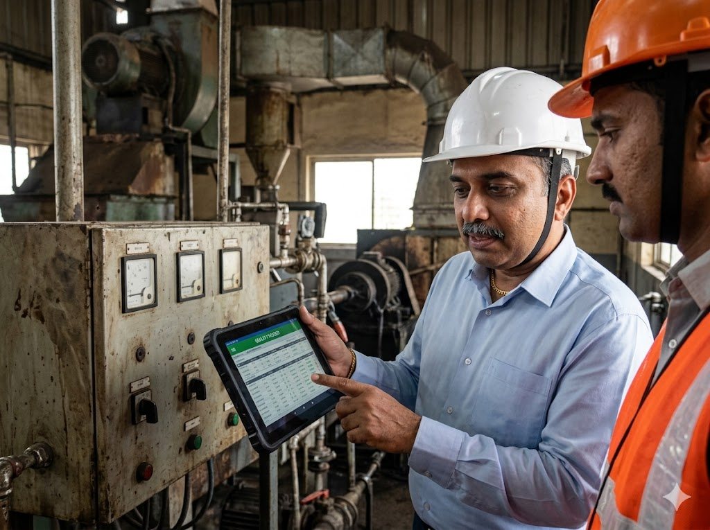 Prince Pratap Shah reviewing plant quality on-site with an engineer