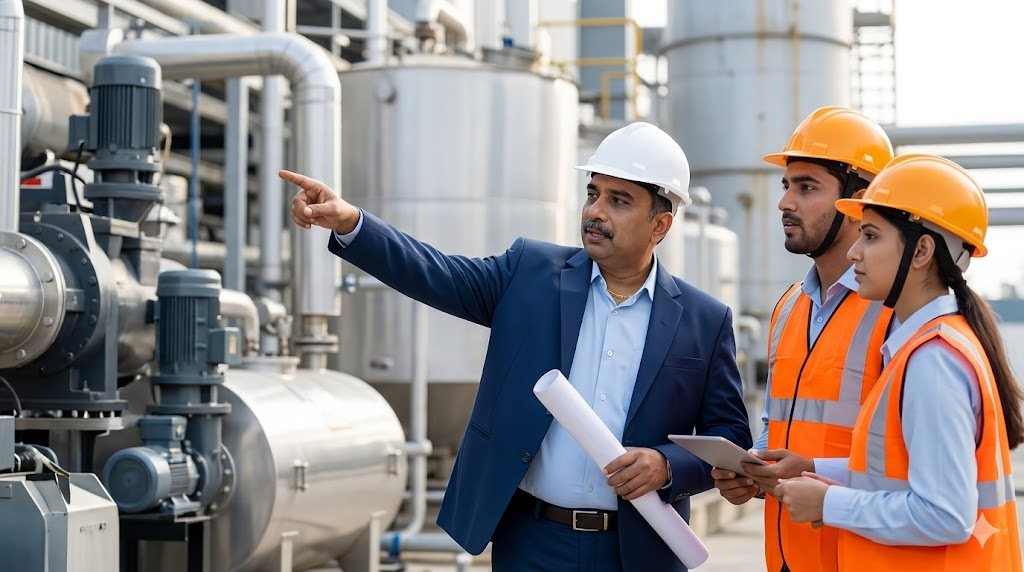 YUGA founder Prince Shah leading an industrial plant site visit