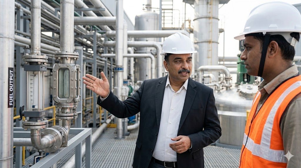 YUGA founder Prince Shah at a plastic-to-fuel pyrolysis plant