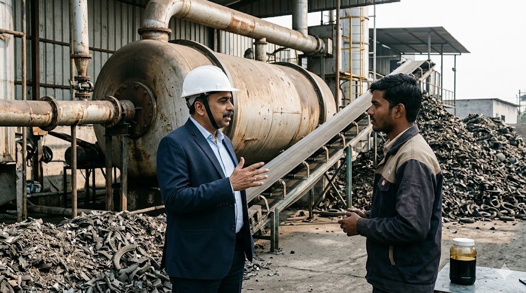 YUGA founder Prince Shah consulting at a tyre/rubber-to-oil pyrolysis plant