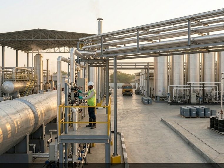 Insulated process pipework and racks inside a YUGA plant